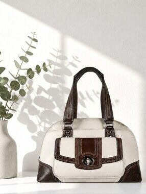 COACH VINTAGE Y2K HAMPTON BROWN & OFF WHITE PEBBLED LEATHER DOME SATCHEL